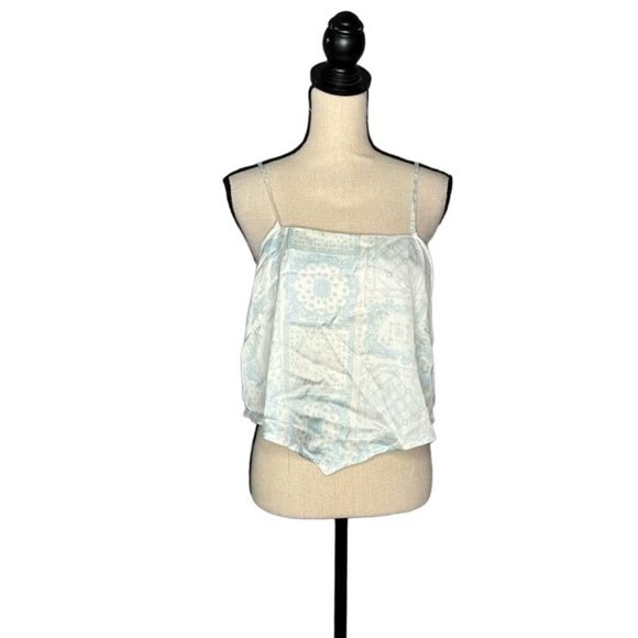 bp Tops - BP White Light Blue Printed Tie Back Scarf Crop Top Women's Plus Size 1X
